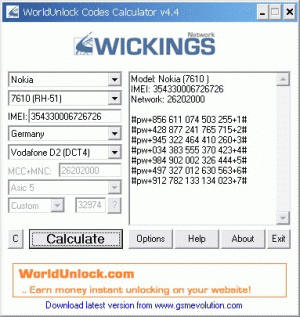 World Unlock Codes Calculator